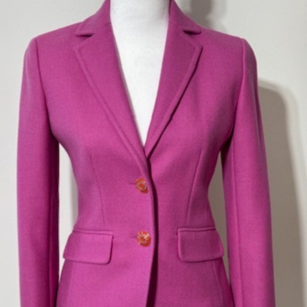 J crew pink wool fitted blazer with gold buttons size 2